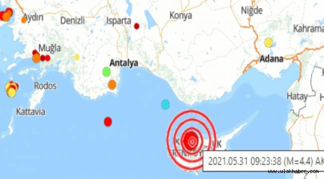 Akdeniz'de deprem meydana geldi