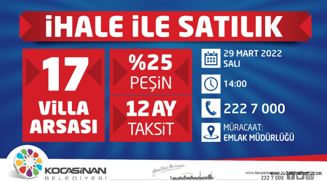 Kocasinan'da villa arsası ihalesine son 2 gün