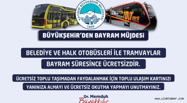 Kayseri'de bayram boyunca ulaşım ücretsiz olacak