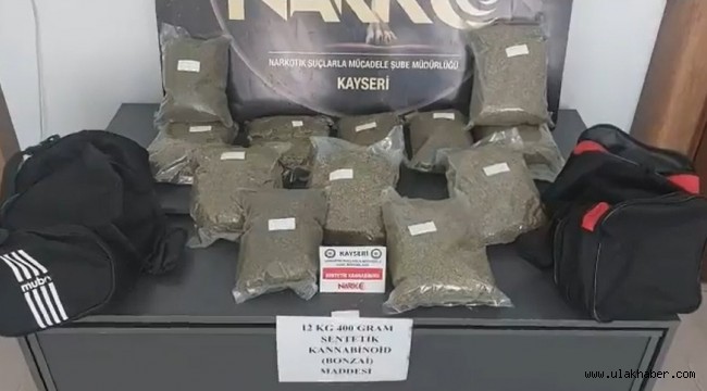 Kayseri'ye getirilen 12,5 kilogram uyuşturucuya el konuldu